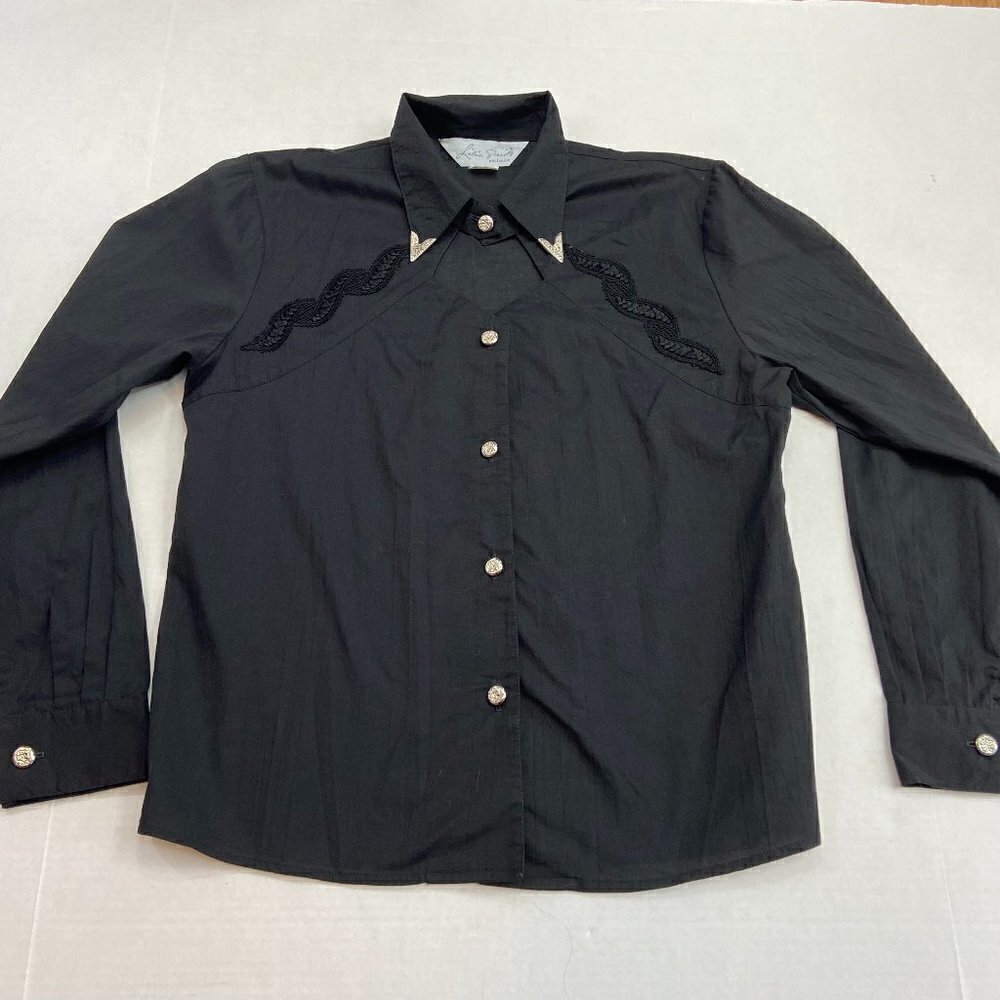 Lilia Smith Exclusive Black Western Long Sleeve Shirt Blouse, M - Picture 7 of 8